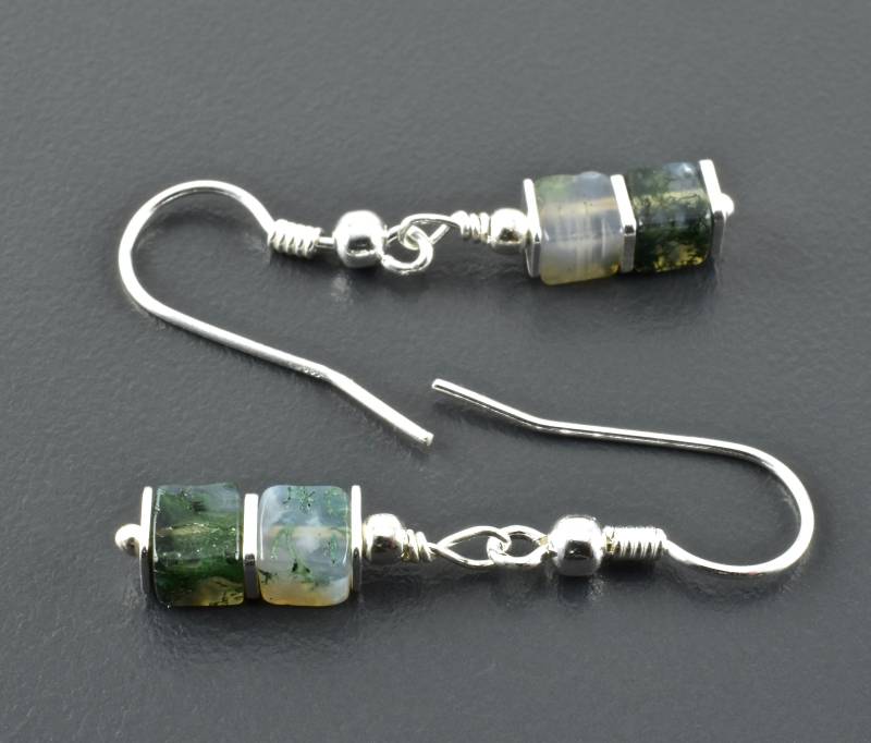 Ohrringe Mit Moosachat 925Er Sterling Silber Grün Hängeohrringe Würfel Würfelschmuck Unikat Geschenk Freundin von Brombeergruen