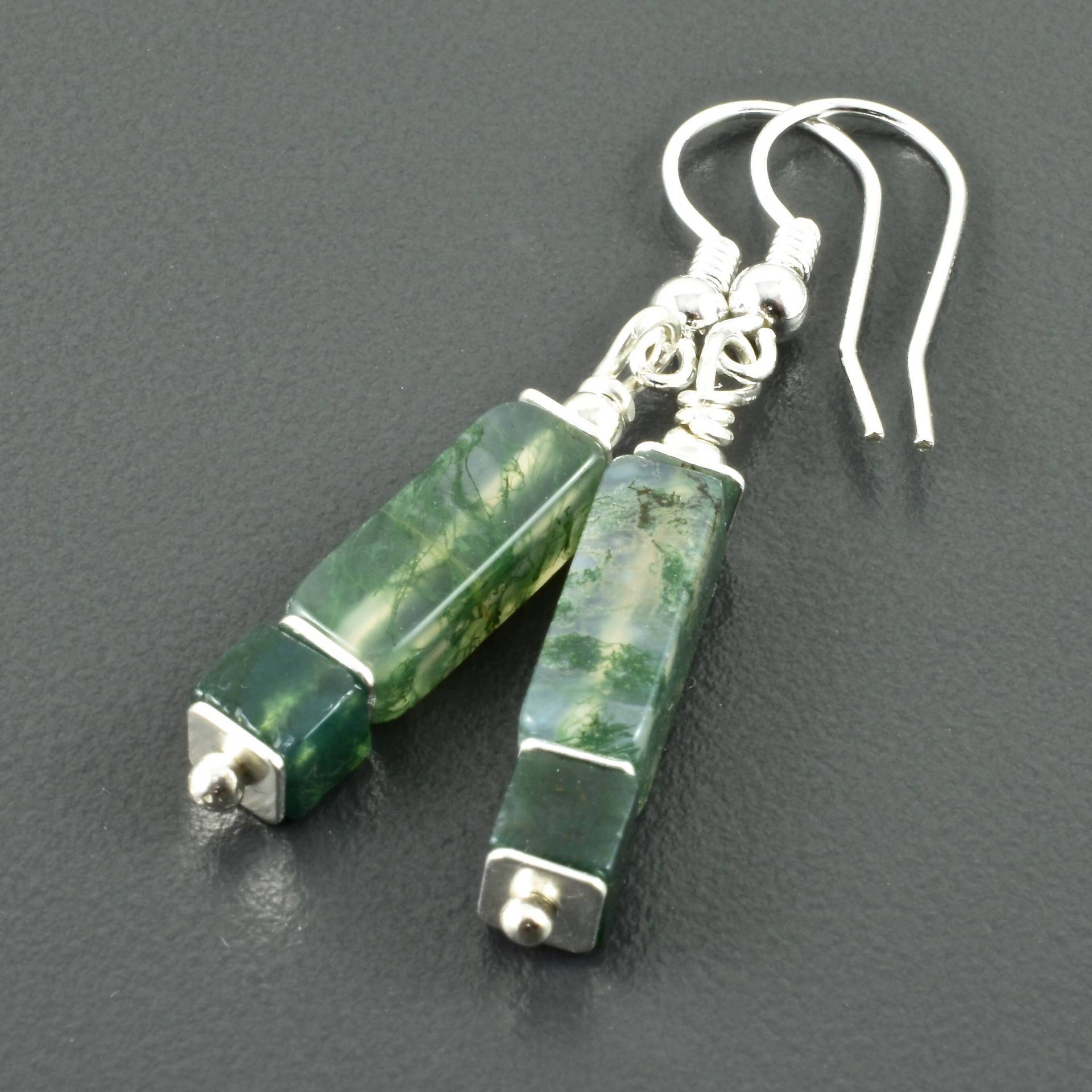 Ohrringe Mit Moosachat Silber Sterling Silber Edelstein Edelsteine Würfel Ohrhänger Geschenk von Brombeergruen
