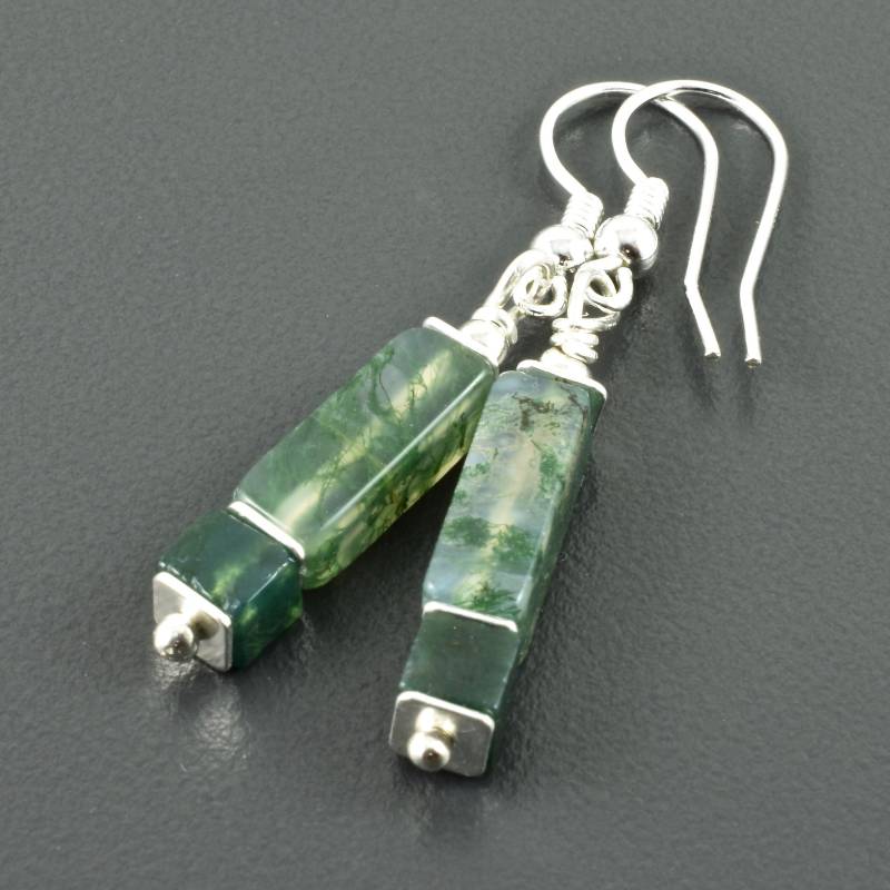 Ohrringe Mit Moosachat Silber Sterling Silber Edelstein Edelsteine Würfel Ohrhänger Geschenk von Brombeergruen