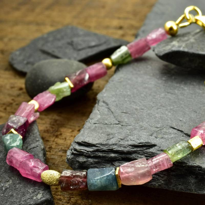 Turmalinarmband in Rosa Und Grün Mit Vergoldetem 925Er Silber, Roh, Armkettchen, Hochzeitsschmuck Besonderes Unikat Geschenk Freundin von Brombeergruen