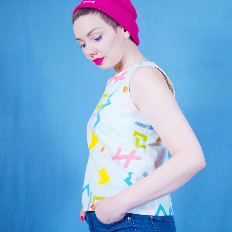 Upcycled Zig Zag Weste | 90Er Jahre Inspiriert Block Druck 100% Baumwolle Unisex Nachhaltig, Zurückgefordert, Erneuert von BronEthical