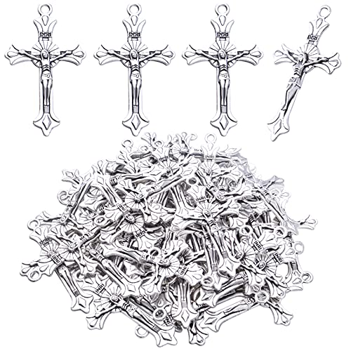 50 silberne Kreuz-Anhänger, tibetischer Stil, Legierung, Jesus-Kruzifix, religiöse Kreuze, Anhänger, Schmuckherstellung, Zubehör für selbstgemachte Halsketten, Ohrringe, Armbänder, Bastelbedarf, 37 mm von BronaGrand