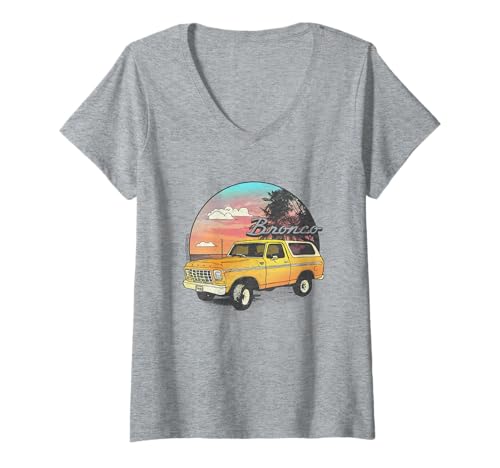 Damen Ford Bronco at The Beach T-Shirt mit V-Ausschnitt Damen Ford Bronco at The Beach T-Shirt mit V-Ausschnitt von Bronco