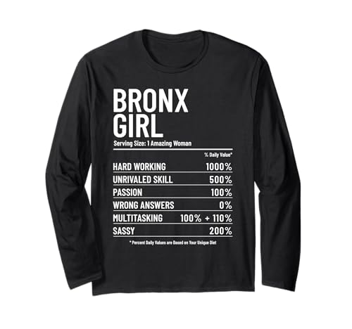 Bronx Nährwerte für Mädchen, NYC, New York, NY, Lustig Langarmshirt Bronx Nährwerte für Mädchen, NYC, New York, NY, Lustig Langarmshirt von Bronx New York City NYC Vintage Apparel Co.