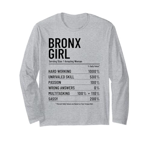 Bronx Nährwerte für Mädchen, NYC, New York, NY, Lustig Langarmshirt Bronx Nährwerte für Mädchen, NYC, New York, NY, Lustig Langarmshirt von Bronx New York City NYC Vintage Apparel Co.