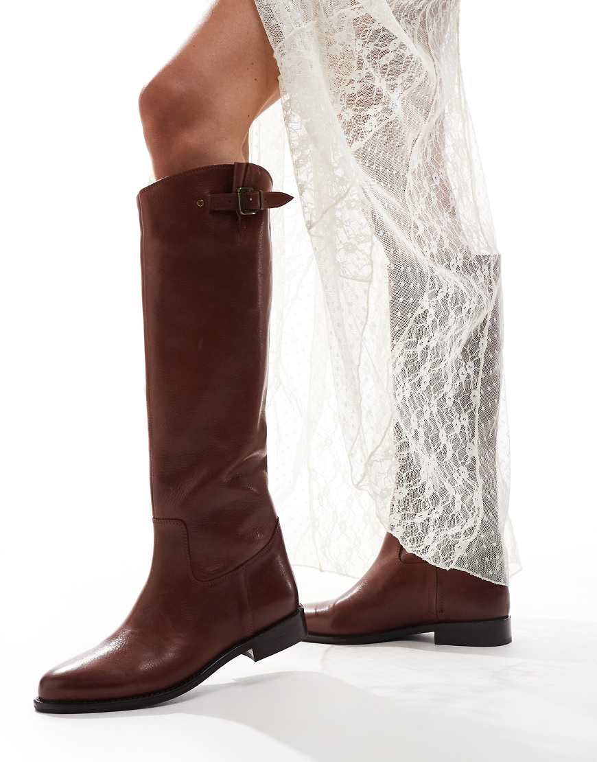 Bronx - Felise - Kniehohe Reitstiefel aus Glattleder in Cognacbraun von Bronx