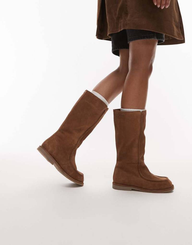 Bronx - Flauschige, gemütliche, kniehohe Stiefel aus Wildleder in Kastanienbraun-Goldfarben von Bronx