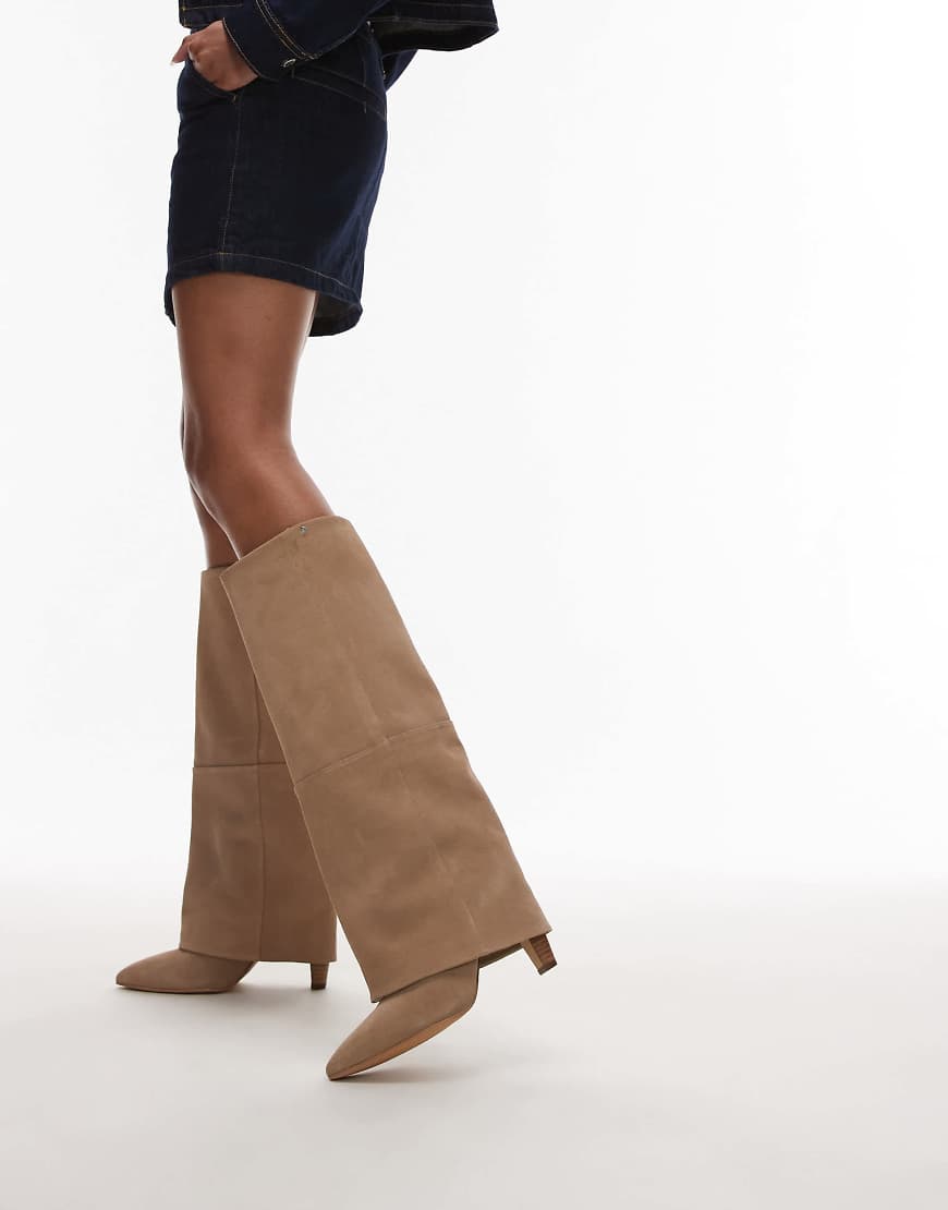 Bronx - Jad-Ey - Kniehohe Umschlag-Stiefel aus sandfarbenem Wildleder-Neutral von Bronx