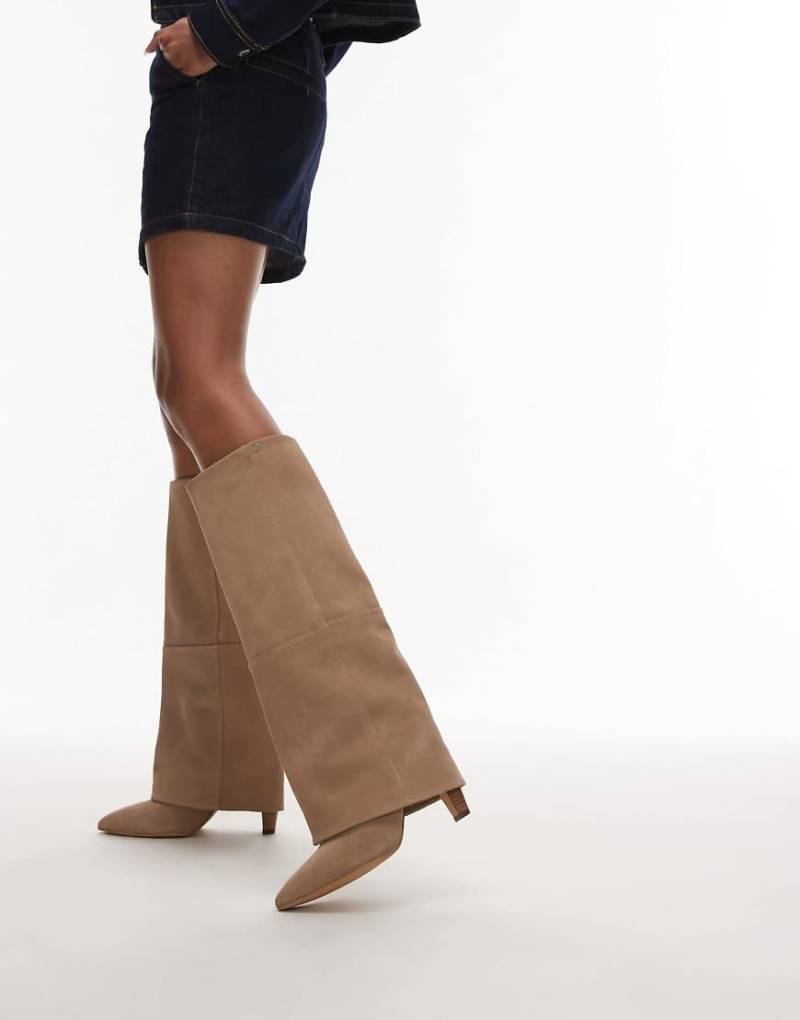 Bronx - Jad-Ey - Kniehohe Umschlag-Stiefel aus sandfarbenem Wildleder-Neutral von Bronx