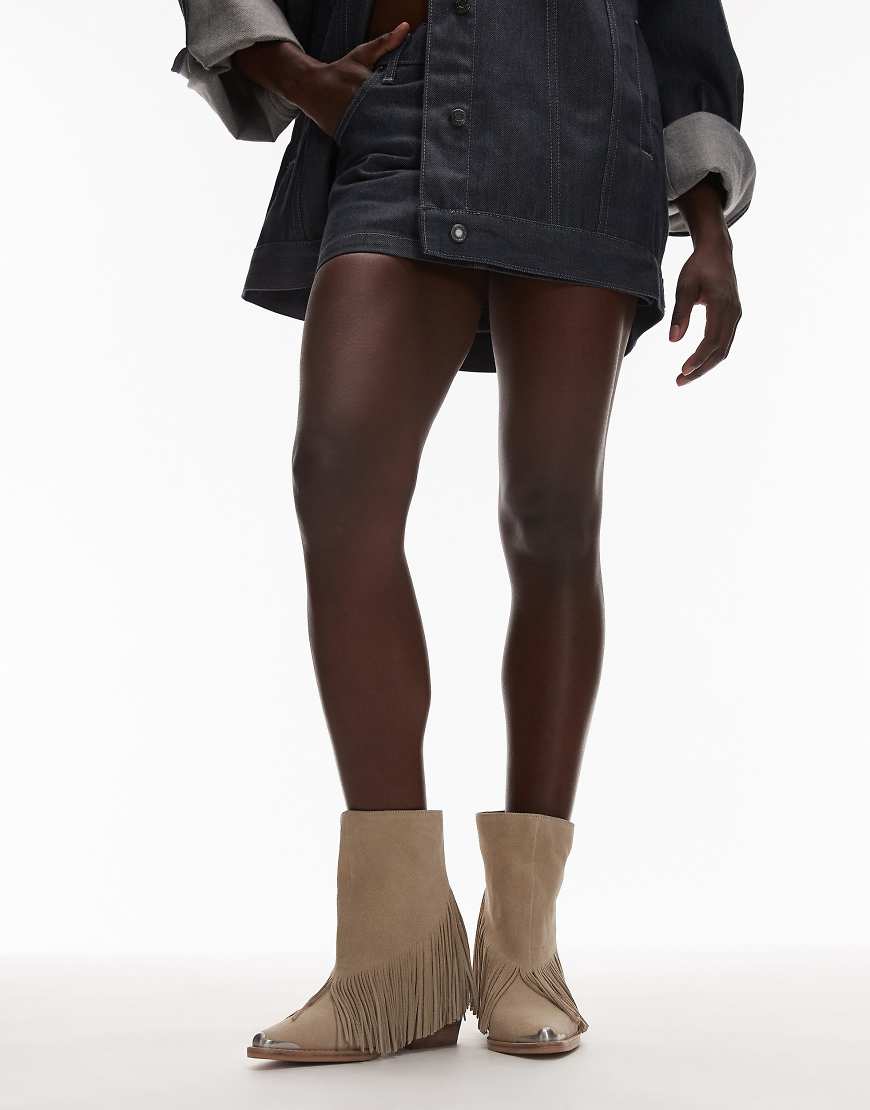 Bronx - Jukeson - Cowboy-Stiefeletten aus Wildleder in Hellbeige mit Fransen-Neutral von Bronx