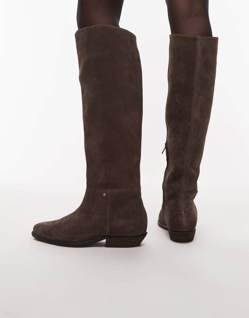 Bronx - Kniehohe Reiterstiefel aus Wildleder in Kaffeebraun-Brown von Bronx
