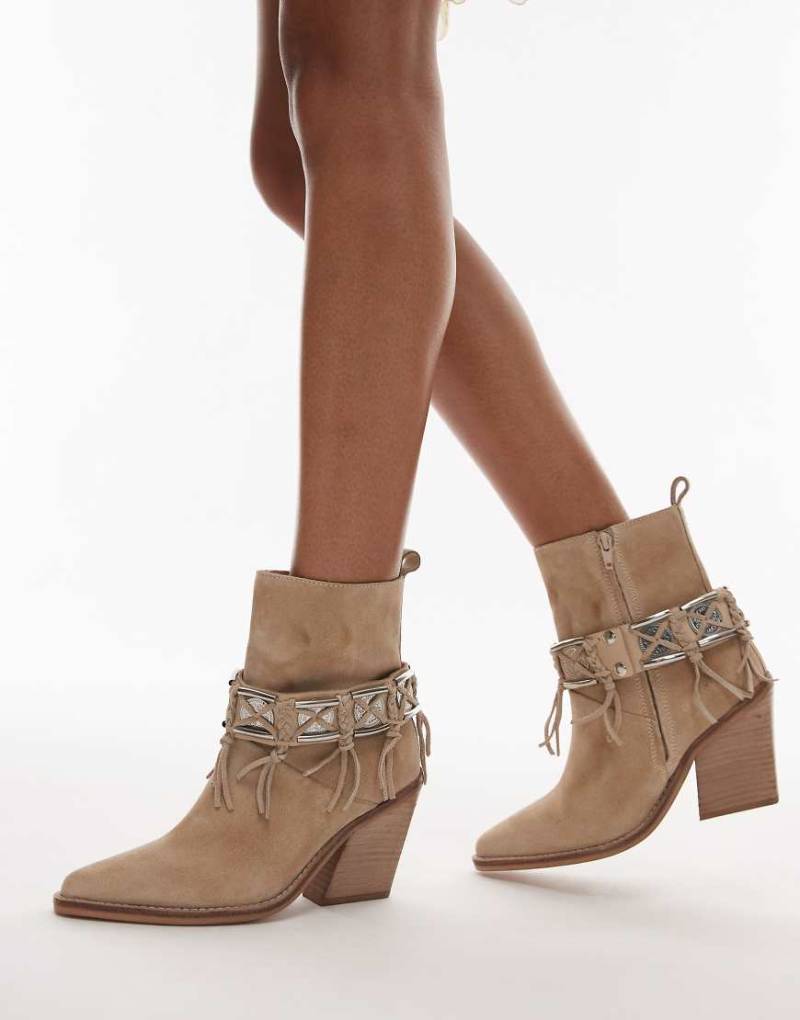 Bronx - New-kole - Cowboy-Stiefeletten aus Wildleder in Hellbeige mit Fransen-Weiß von Bronx