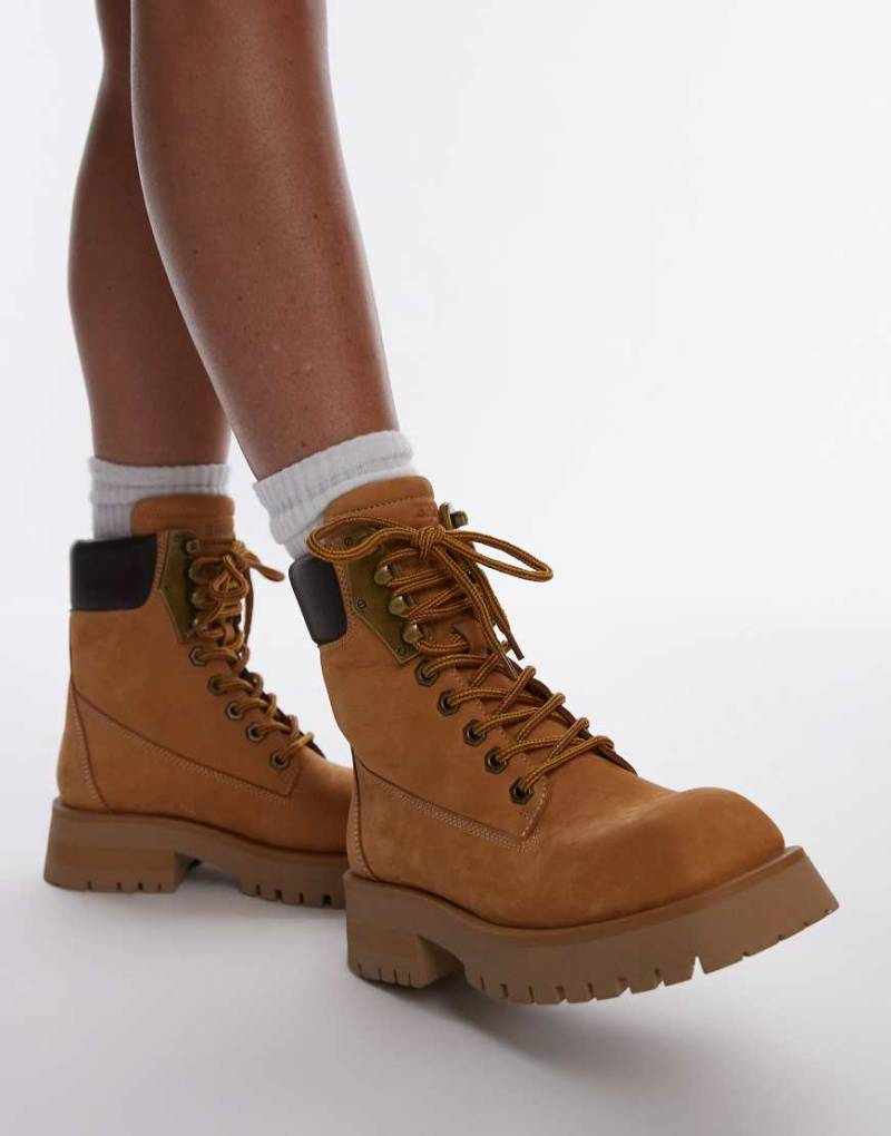 Bronx - Qui-nn - Geschnürte Ankle-Boots aus Nubukleder in Senfgelb mit wachsartigem Finish-Braun von Bronx