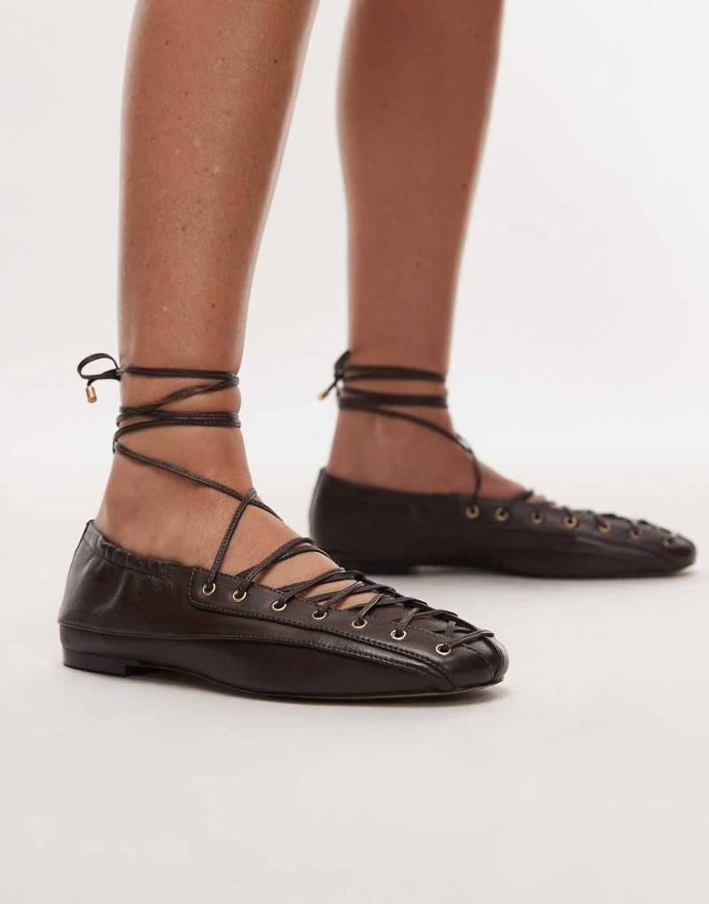 Bronx - Ser-ajaa - Ballerinas aus Leder in Kaffeebraun mit Schnürung-Brown von Bronx