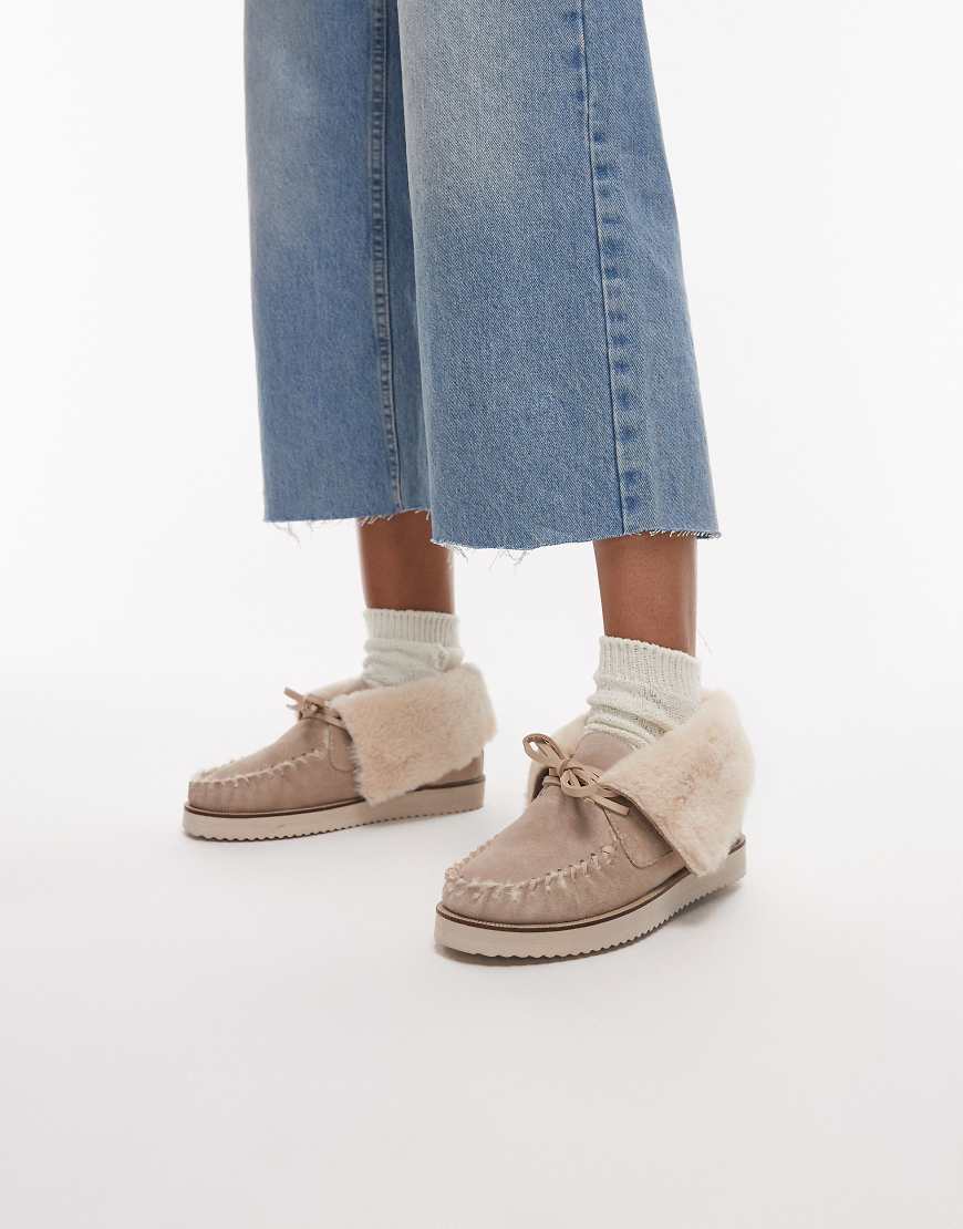 Bronx - Wildleder-Loafer in Hellbeige zum Schnüren mit flauschigem Detail-Schwarz von Bronx