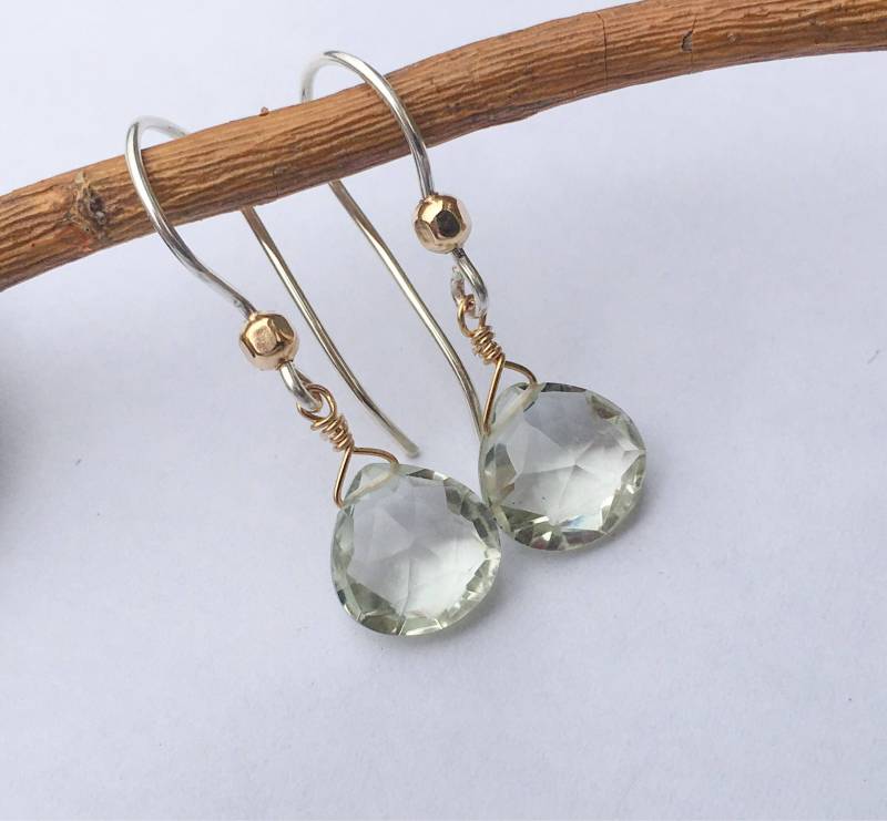 Grün Amethyst Ohrringe, Silber Und Gold, Gemischte Metalle, 925Er Silber, Goldfilled Grün Amethyst Ohrringe, Silber Und Gold, Gemischte Metalle, 925Er Silber, Goldfilled von BronzeLeafStudio