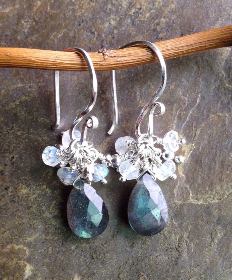 Labradorit Mondstein Und Sterling Silber Ohrringe, Ohrringe Labradorit Mondstein Und Sterling Silber Ohrringe, Ohrringe von BronzeLeafStudio