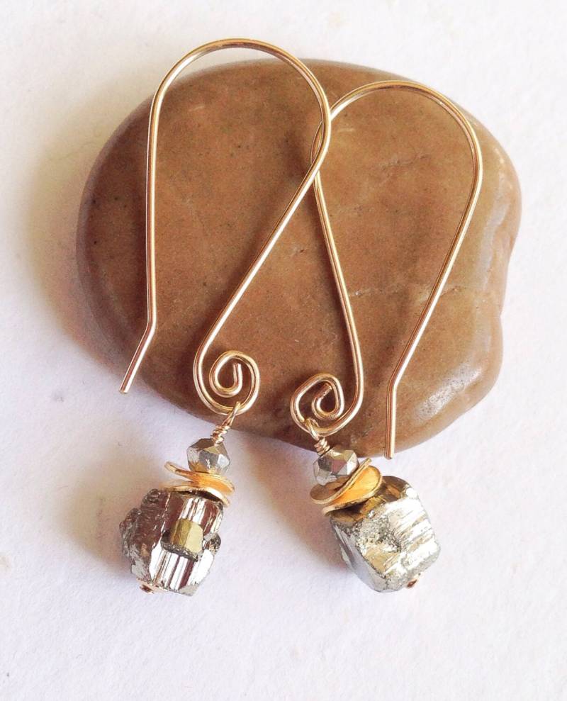 Pyrit Und Gold Ohrringe Pyrit Und Gold Ohrringe von BronzeLeafStudio