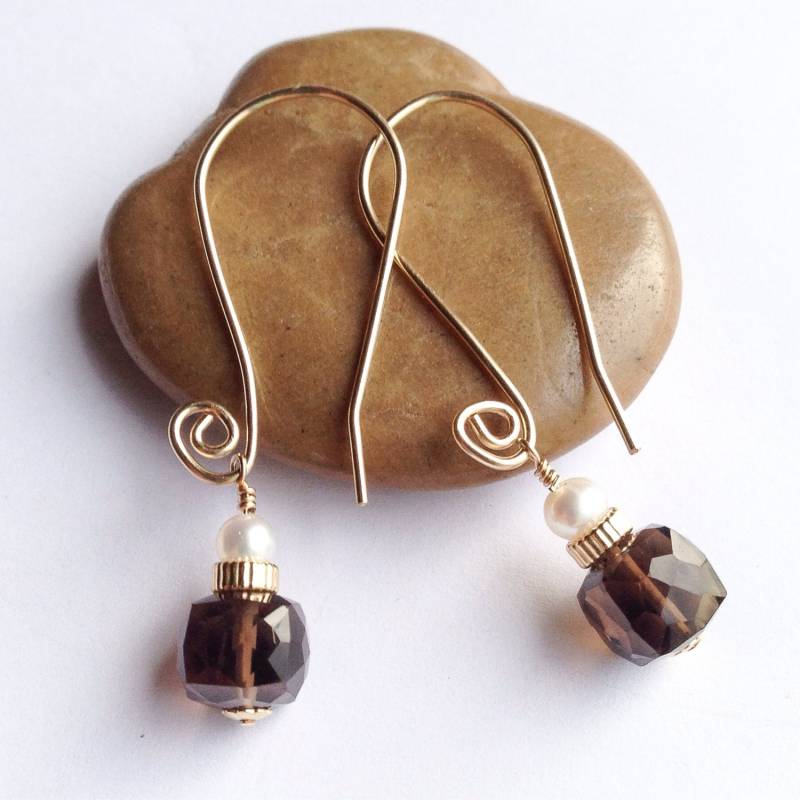 Rauchquarz Gold Filled Ohrringe, Gold Rauchquarz, Perlen Herbst Schmuck, Braune Ohrringe Rauchquarz Gold Filled Ohrringe, Gold Rauchquarz, Perlen Herbst Schmuck, Braune Ohrringe von BronzeLeafStudio