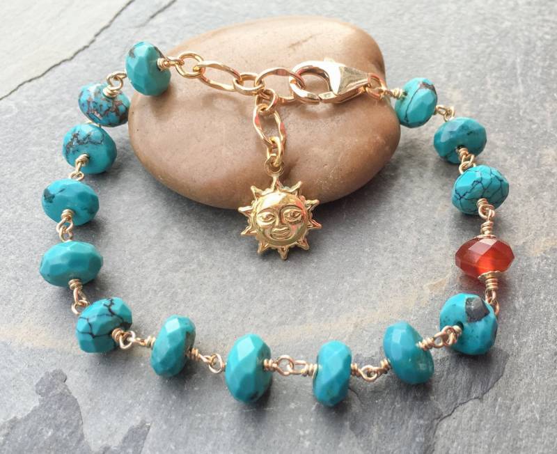 Türkis Und Gold Gefüllt Armband Mit Karneol Türkis Und Gold Gefüllt Armband Mit Karneol von BronzeLeafStudio