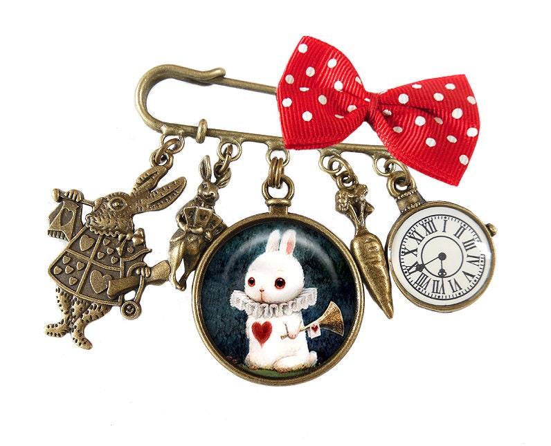 Alice Im Wunderland Weißes Kaninchen Pin Brosche Cabochon Schmuckstück Weihnachtsgeschenk von BronzeNroses