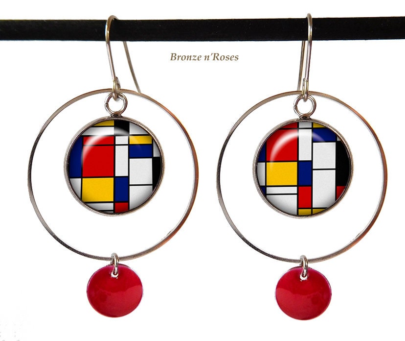 Mondrian-Kubismus-stahlohrringe, Abstrakte Kunst-Creolen von BronzeNroses