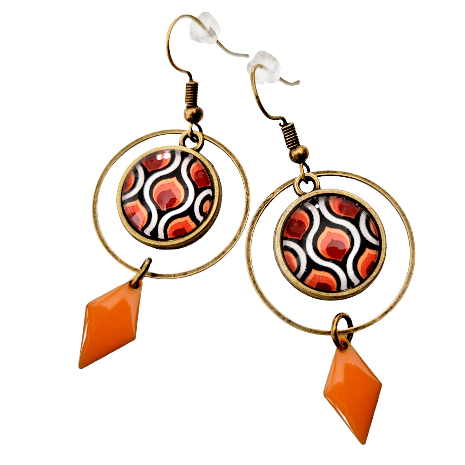 Orangefarbene Ohrringe Im Vintage-stil Der 70Er Jahre, Mehrfarbig, Jahr Braun von BronzeNroses