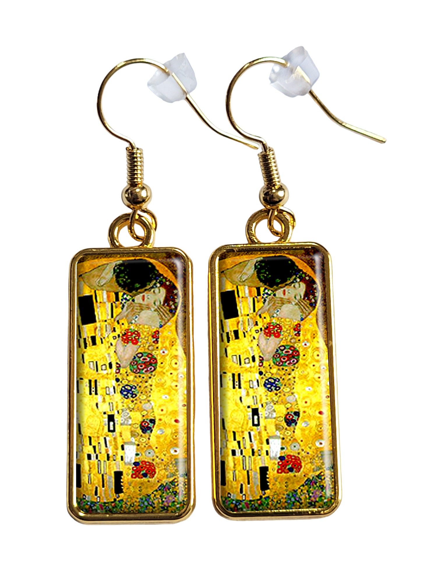 Rechteckige Ohrringe „Der Kuss" Von Gustav Klimt, Silberfarben, Rechteckig von BronzeNroses
