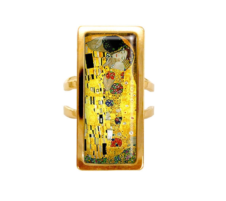 Rechteckiger Ring Der Kuss Gustav Klimt Gemälde Retro Vintage Gelb von BronzeNroses
