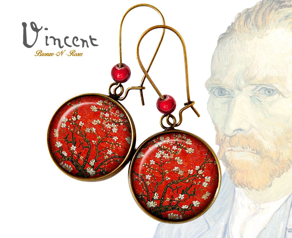Vincent Van Gogh Ohrringe Rote Mandelblütenzweige von BronzeNroses