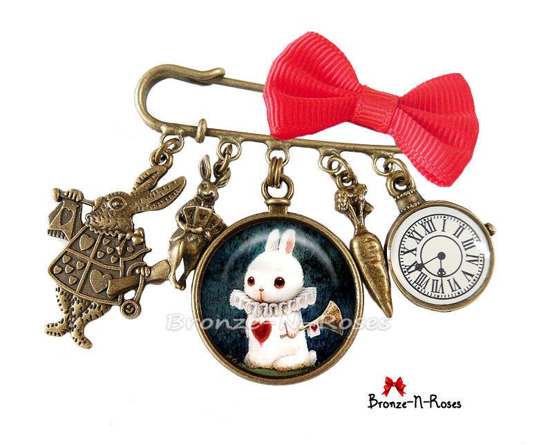 Alice Im Wunderland Weiße Kaninchen Ohrringe Rotes Herz Cabochon Schlafohrringe von BronzeNroses