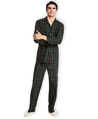 Brooks Brothers Herren-Pyjama-Set aus reiner Baumwolle mit Knopfleiste und Hose, gemischtes Schottenkaro, 186378 Dunkelgrünes Schottenkaro, Large von Brook Brothers