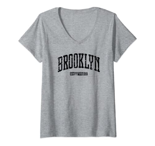 Damen Brooklyn New York T-Shirt im Vintage-Stil T-Shirt mit V-Ausschnitt von Brooklyn New York Tees