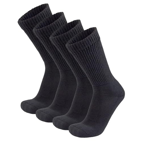 4 Paar Diabetiker extra dicke Baumwollsocken, dreifach gepolsterte Crew-Slippersocken (Schwarz, passend für UK-Schuhgröße 8,5–11, EU 42–44) von Brooklyn Socks