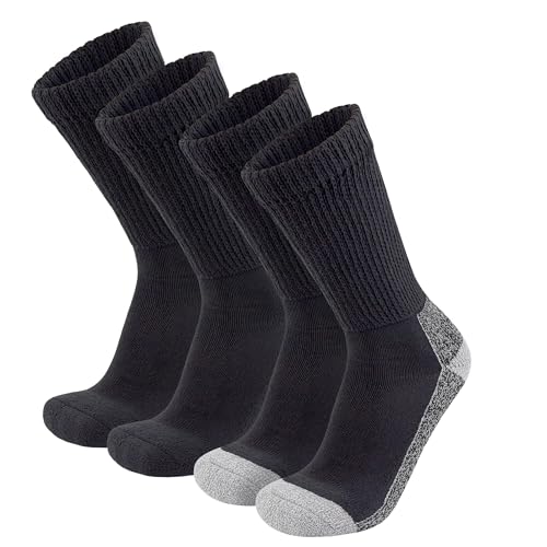 4 Paar Diabetiker extra dicke Baumwollsocken, dreifach gepolsterte Crew-Slippersocken (Schwarz/Schwarz-graue Sohle, passend für UK-Schuhgröße 8,5–11, EU 42–44) von Brooklyn Socks