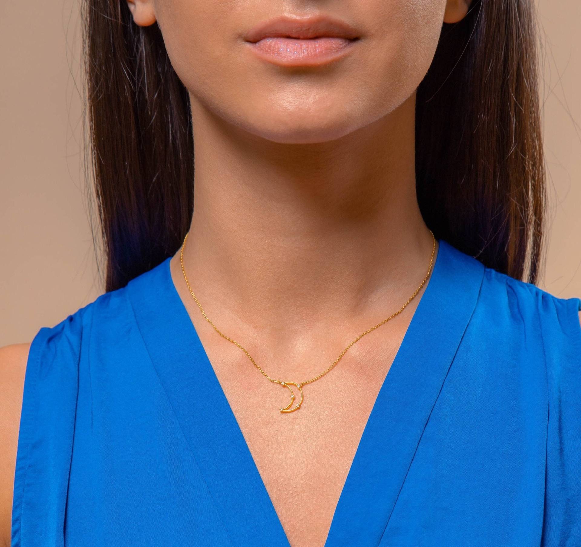 Halbmond Halskette, 14K Vergoldet Mond Anhänger, Geschenk Für Sie, Cz Steine Zierliche Halskette von BrooklynTag