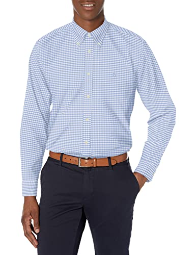 Brooks Brothers Herren Bügelfreies Stretch Oxford Sport Shirt Langarm Karo Hemd mit Button-Down-Kragen, Hellblaues Gingham, L von Brooks Brothers