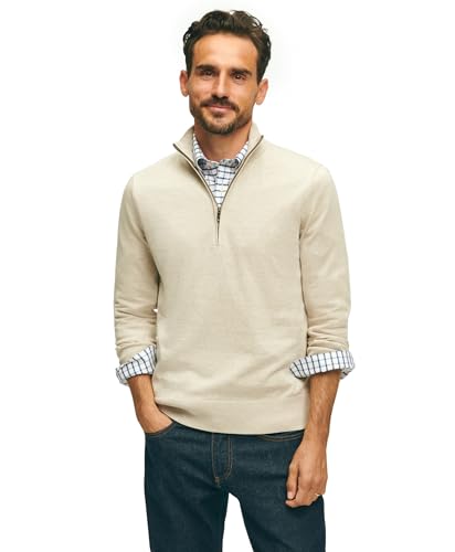 Brooks Brothers Herren Supima-Baumwolle mit halbem Reißverschluss Pullover, Oat, XL von Brooks Brothers