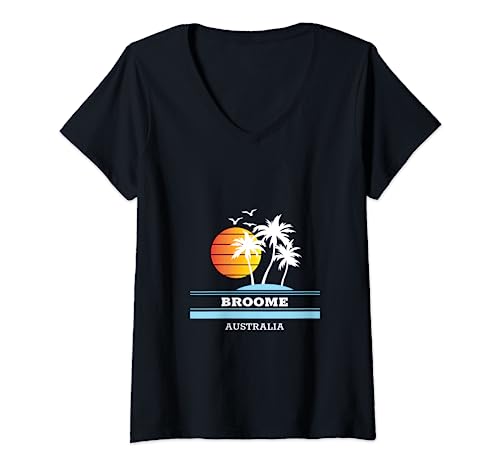 Damen Vintage Broome Original Australien Strandpalme T-Shirt mit V-Ausschnitt Damen Vintage Broome Original Australien Strandpalme T-Shirt mit V-Ausschnitt von Broome Australia Beach Clothing - DZignLine