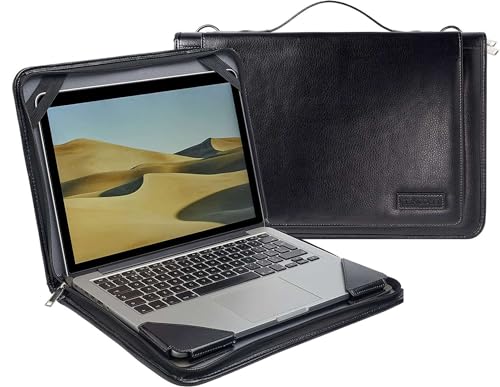 Broonel - Laptop Schultertasche Aus Schwarz Leder - kompatibel mit dem HP 255 G7.15M AMD A4 Notebook von Broonel