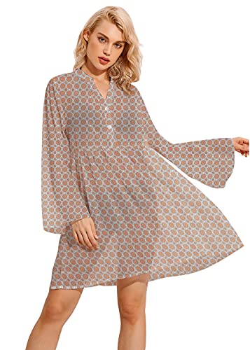 Brosloth Damen Bikini Cover Up V-Ausschnitt Strandkleid Einfarbig Sommerkleid Langes Bademode Elegante Lose StrandtunikaTop für Sommerferien Strand Orange mit Blau M von Brosloth