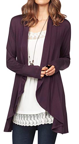 Brosloth Damen Strickjacke Lang Strickmantel Casual High Stretchy Leichter Cardigan mit offener Vorderseite Dunkel Lila S von Brosloth