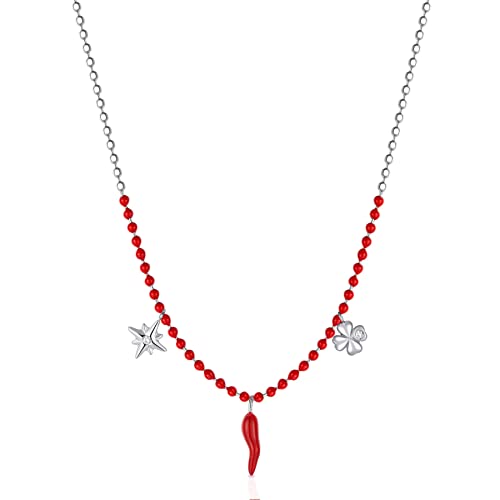 Brosway Chant Halskette für Damen aus 316L Edelstahl mit Zirkonia und Chilli, Kleeblatt und Stern-Anhänger, Länge: 45cm, BAH59 von Brosway