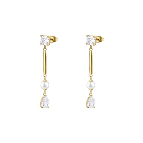 Brosway Affinity BFF186 316L steel golden women's earrings with zircons and pearls. von Brosway