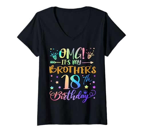 Damen OMG Es ist der 18. Geburtstag meines Bruders Sweet 18 Jahre alt T-Shirt mit V-Ausschnitt von Brother 18th Bday Tie Dye Brother Sister