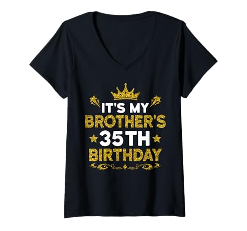 Damen Es ist der 35. Geburtstag meines Bruders. Herzlichen Glückwunsch zum Geburtstag, 35 Jahre T-Shirt mit V-Ausschnitt von Brother 35th Birthday Pink Gift Brother Sister