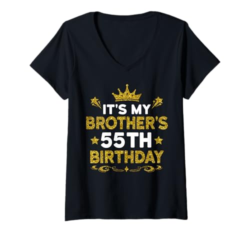Damen Es ist der 55. Geburtstag meines Bruders Alles Gute zum Geburtstag 55 Jahre alt T-Shirt mit V-Ausschnitt von Brother 55th Birthday Pink Gift Brother Sister