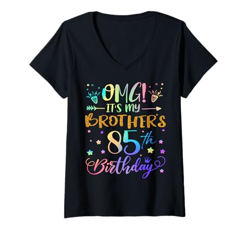 Damen OMG Es ist der 85. Geburtstag meines Bruders Sweet 85 Jahre alt T-Shirt mit V-Ausschnitt von Brother 85th Bday Tie Dye Brother Sister