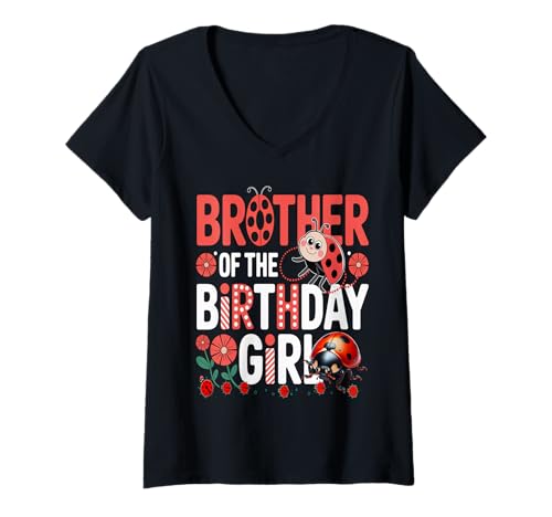 Damen Liebenswerter Marienkäfer für Familien, Marienkäfer, für Damen T-Shirt mit V-Ausschnitt Damen Liebenswerter Marienkäfer für Familien, Marienkäfer, für Damen T-Shirt mit V-Ausschnitt von Brother OF THE BIRTHDAY GIRL Ladybug