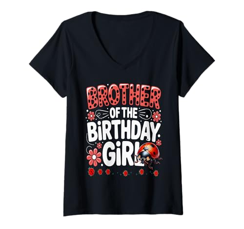 Damen Liebenswerter Marienkäfer für Familien, Marienkäfer, für Damen T-Shirt mit V-Ausschnitt Damen Liebenswerter Marienkäfer für Familien, Marienkäfer, für Damen T-Shirt mit V-Ausschnitt von Brother OF THE BIRTHDAY GIRL Ladybug